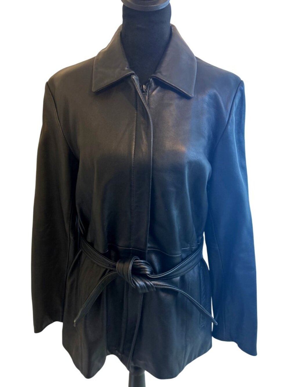 Kenneth Cole Reaction Jacket Women's M Genuine Leather Hidden Zipper Belted